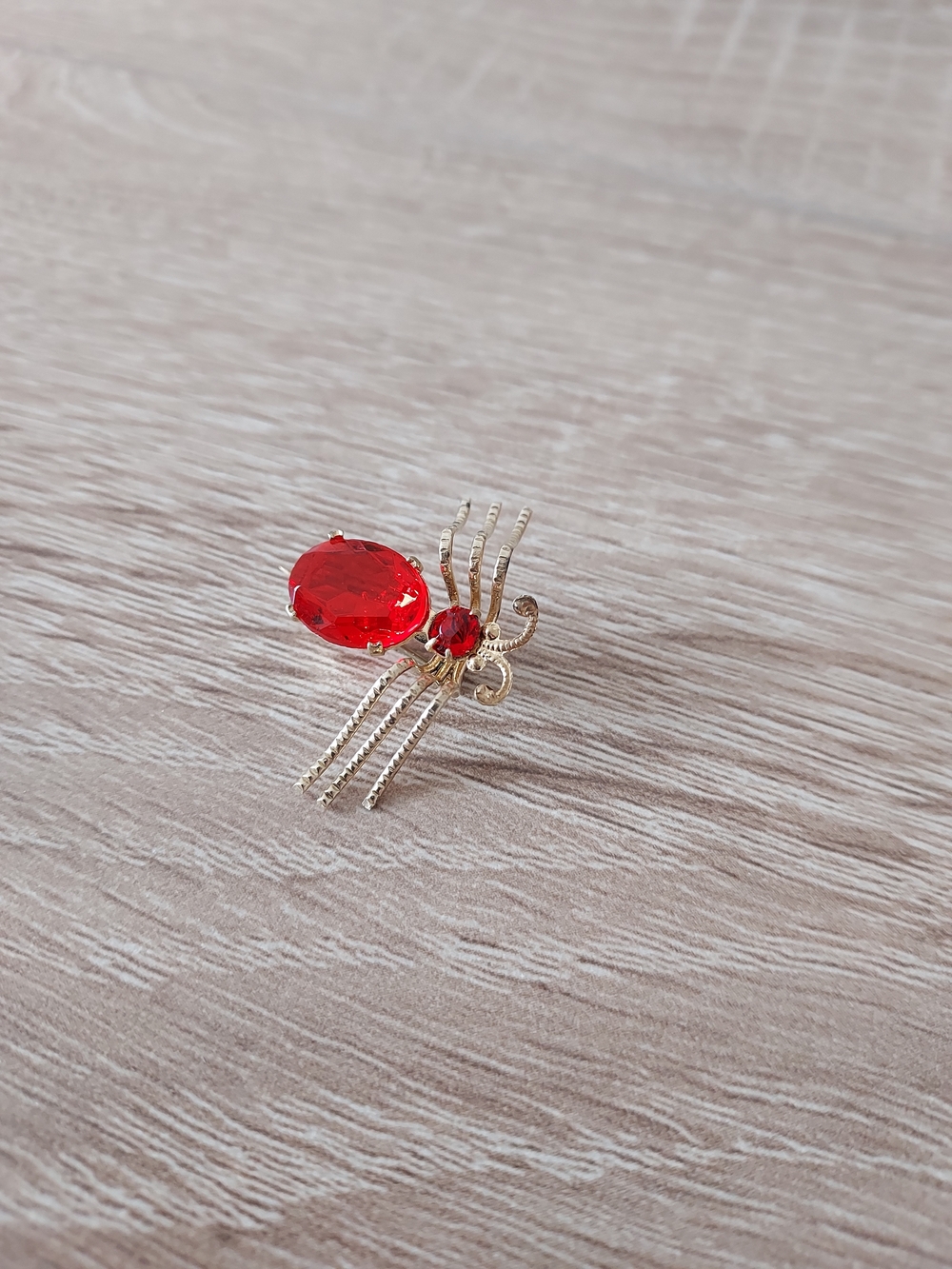 Vintage Art Deco Czech Red Glass Crystal Insect Spider Brooch Pin